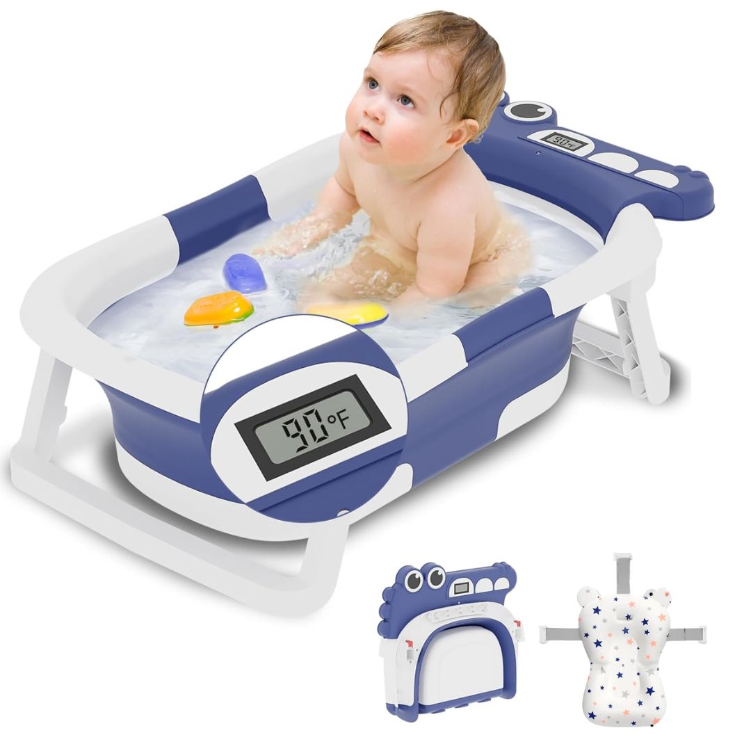 Bañera con Termómetro y Cojín Plegable