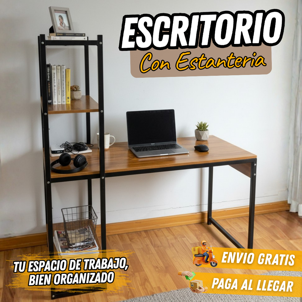 Escritorio con Estanterías de Madera