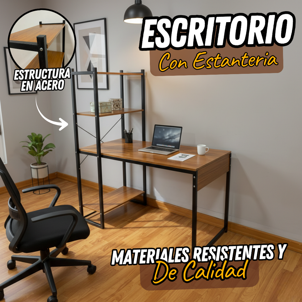 Escritorio con Estanterías de Madera