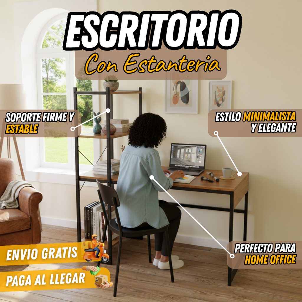 Escritorio con Estanterías de Madera