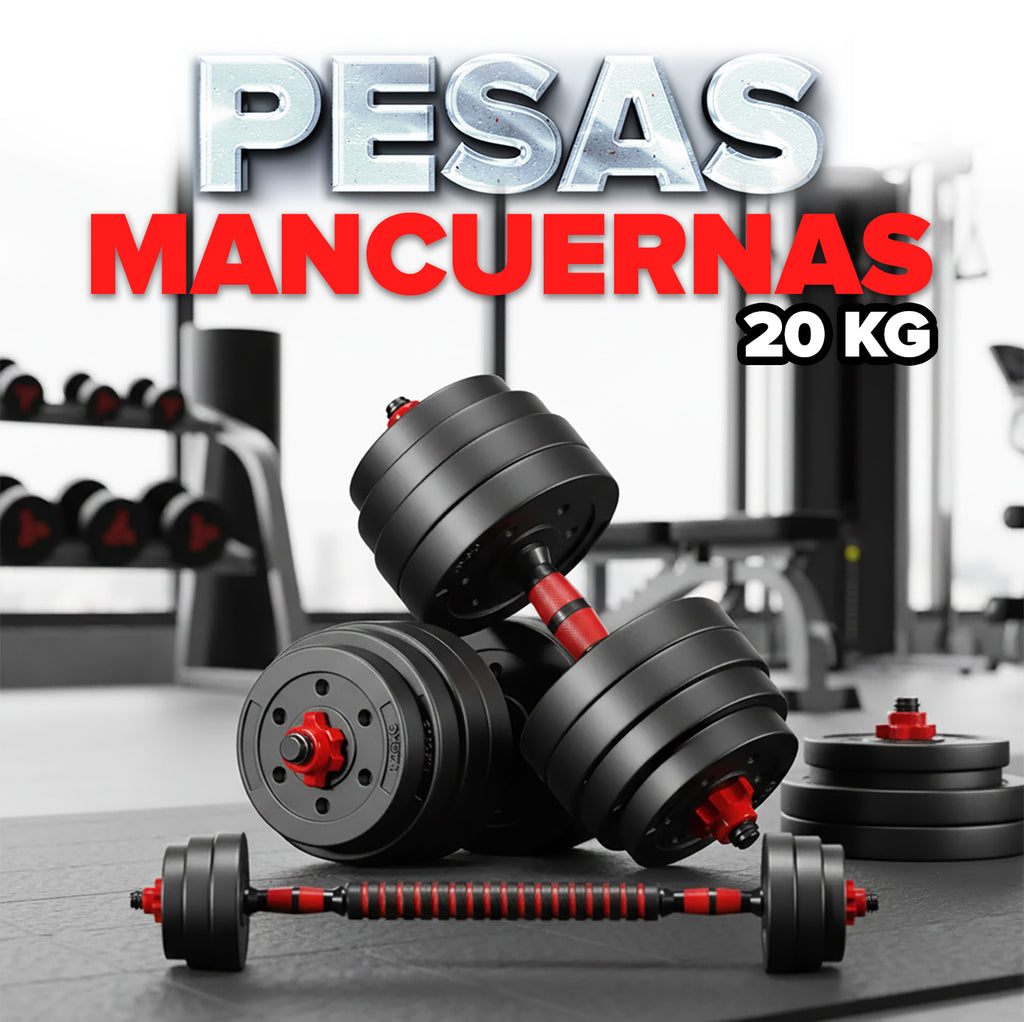 Pesas Mancuerna 20kg Set Convertible A Barra Y Pesa Rusa