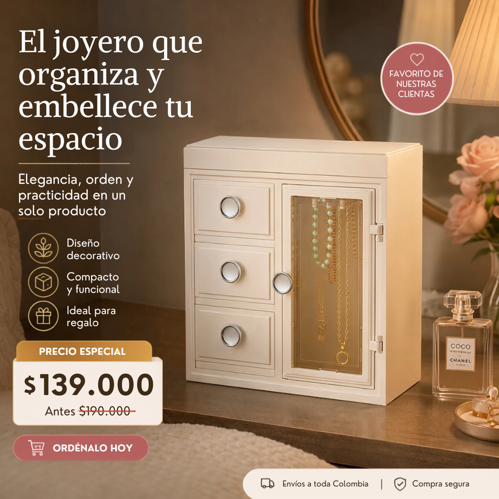 Joyero Europeo Organizador Premium con Espejo, Cajones y Compartimentos