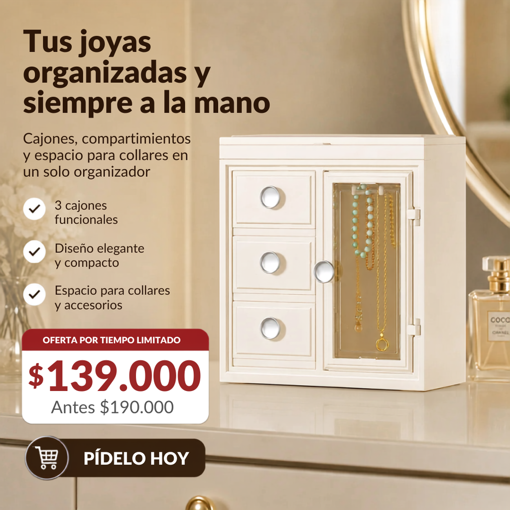 Joyero Europeo Organizador Premium con Espejo, Cajones y Compartimentos