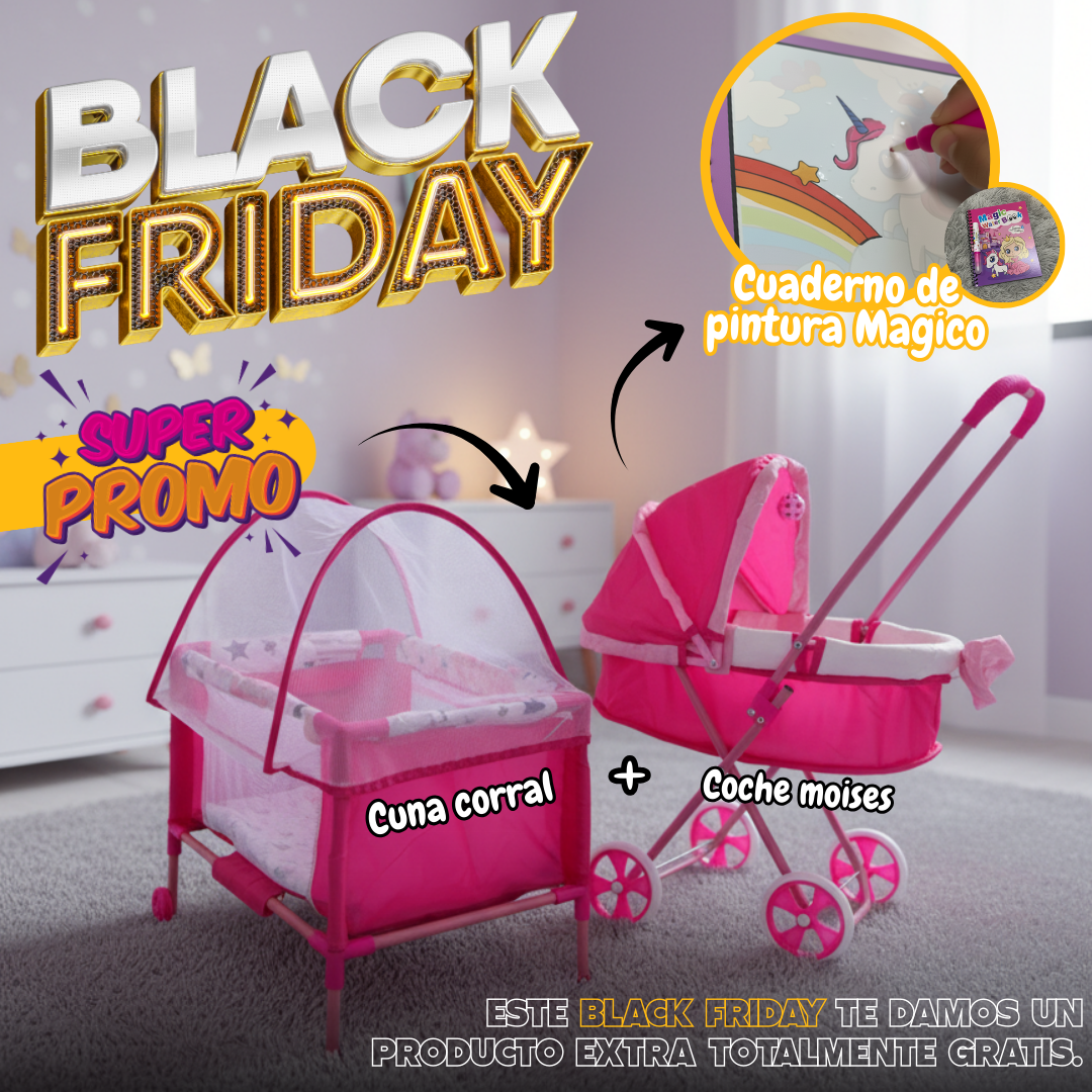 COMBO Cochecito con Cuna de Juguete, lleva gratis cuaderno de pinturita mágico