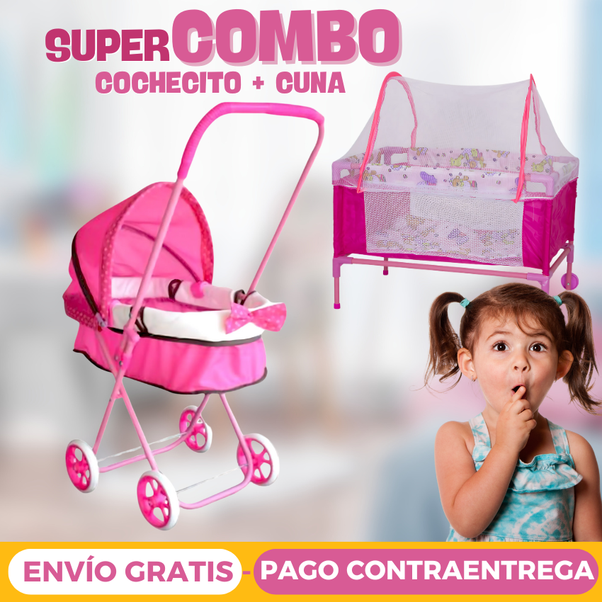 COMBO Cochecito con Cuna de Juguete, lleva gratis cuaderno de pinturita mágico