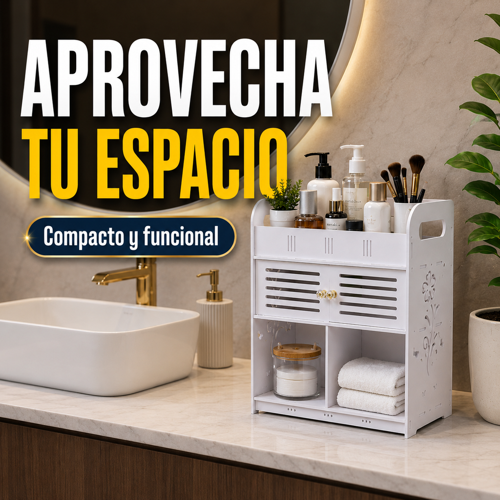 Gabinete Organizador Premium para Baño Con Repisas y Compartimento Cerrado