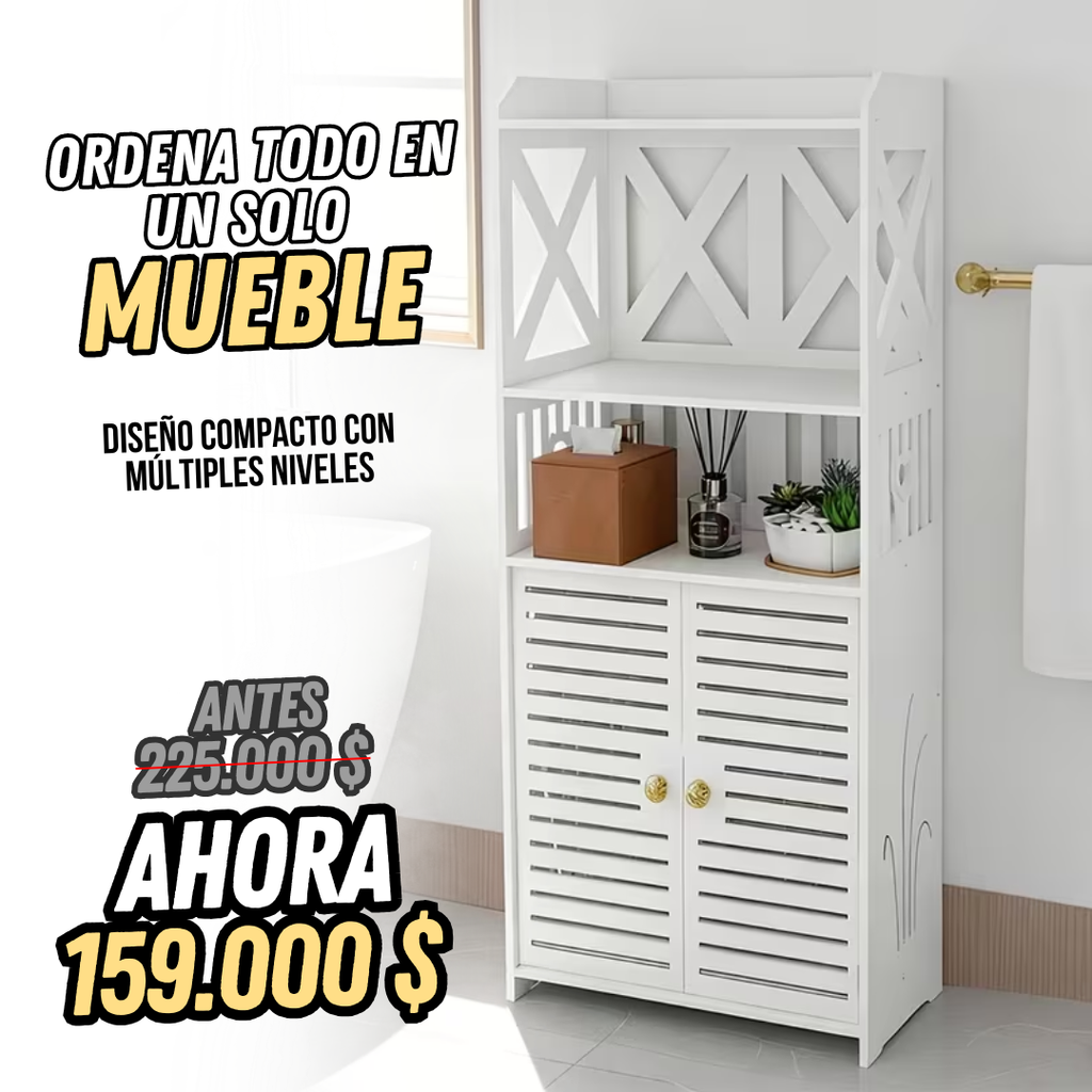 🧺 Organizador Multiusos en Madera PVC 🚪 Puertas y estantes | 💧 Resistente a la humedad | ✨ Fácil de limpiar | 📏 Compacto y funcional