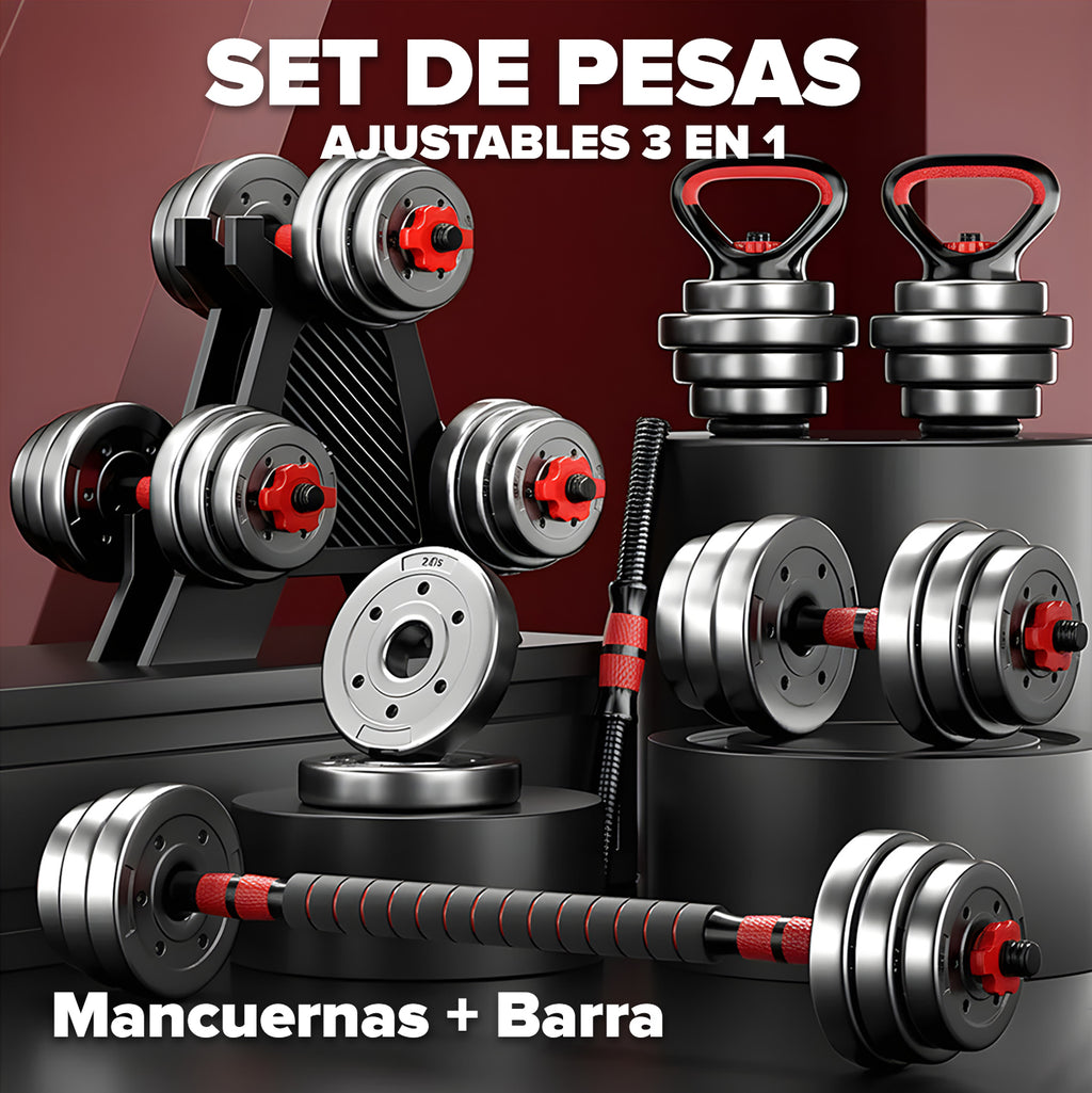 Pesas Mancuerna 20kg Set Convertible A Barra Y Pesa Rusa
