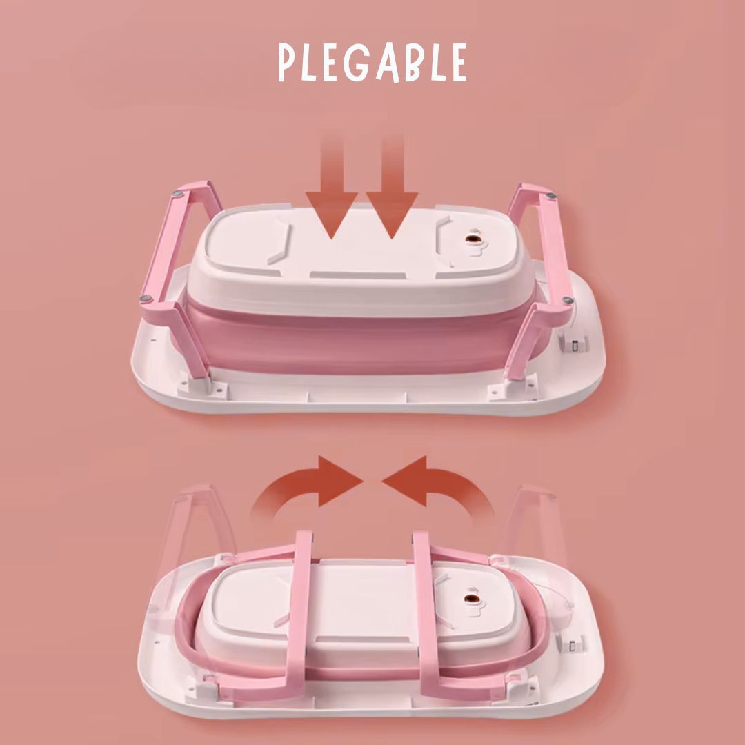 Bañera Plegable con Soporte Alto, Cojín Acolchado y termómetro