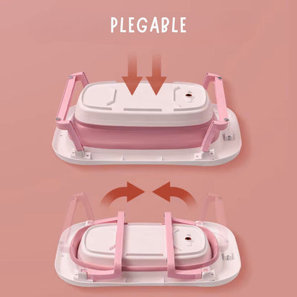 Bañera Plegable con Soporte Alto, Cojín Acolchado y termómetro