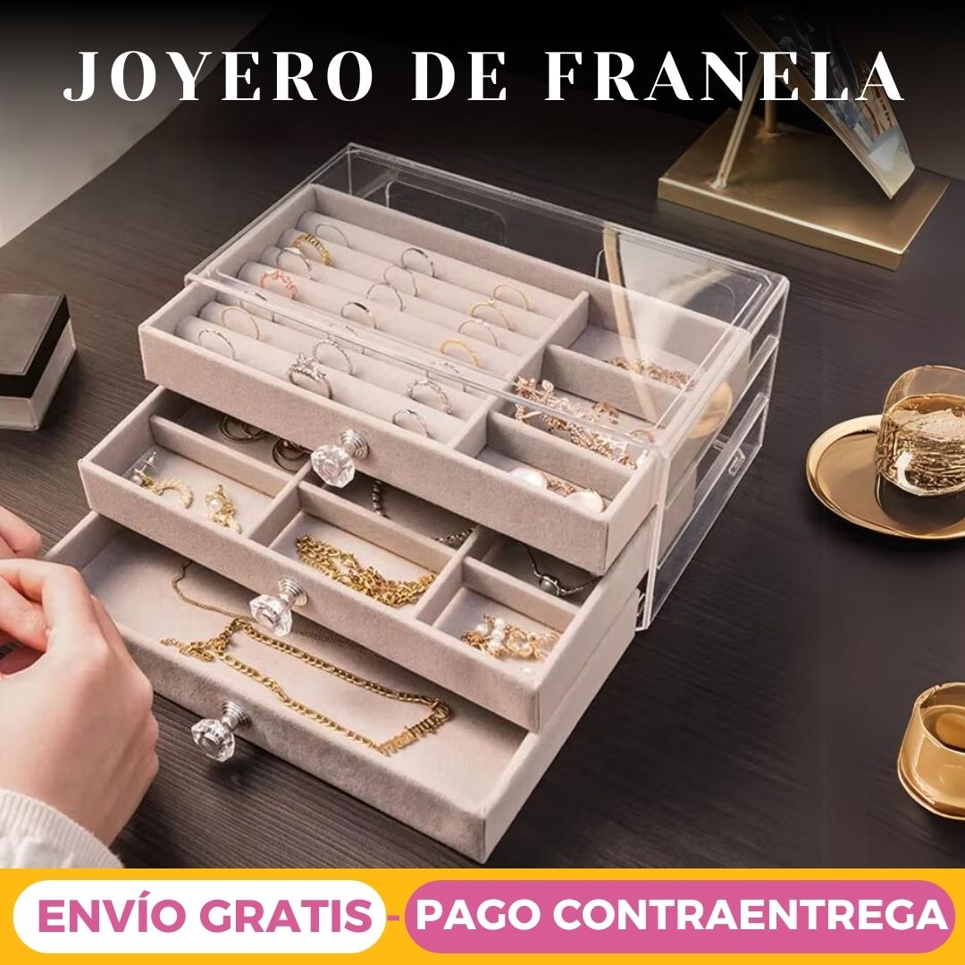 Joyero en Franela Con 3 Compartimentos