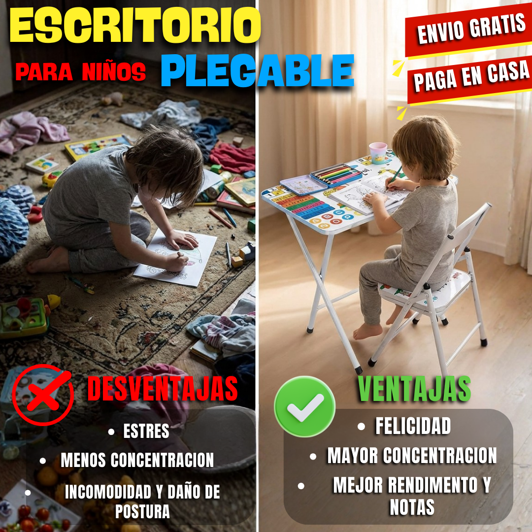 Combo Escritorio Plegable + Silla Infantil PREMIUM UNISEX