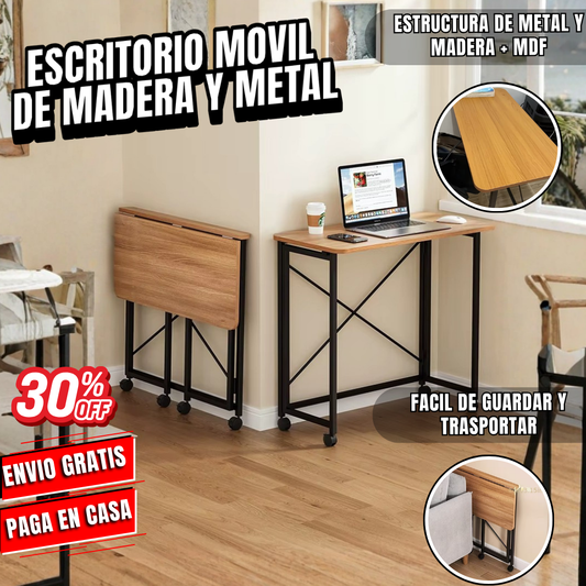 Escritorio Móvil Plegable Madera & Metal PREMIUM