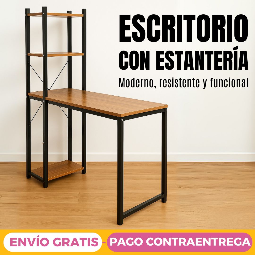 Escritorio con Estanterías de Madera