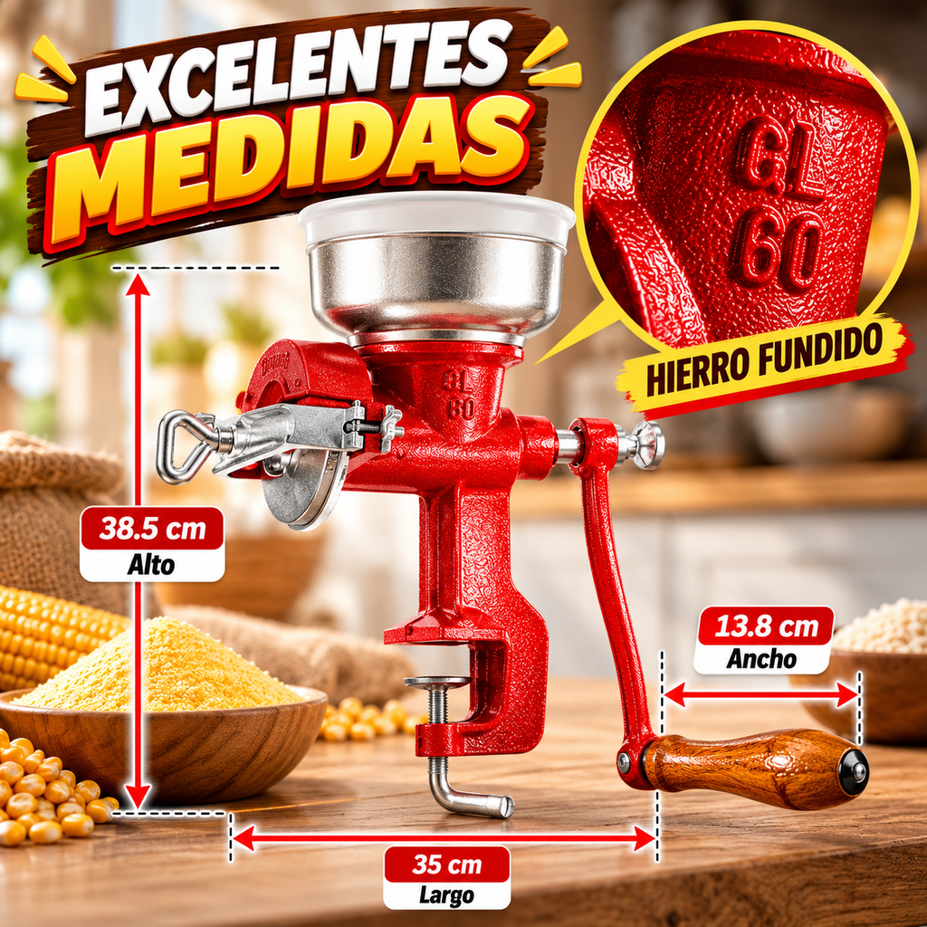 Molino Manual de Hierro Fundido para Maíz, Granos y Carne 🌽🥩 | Molienda Tradicional y Resistente