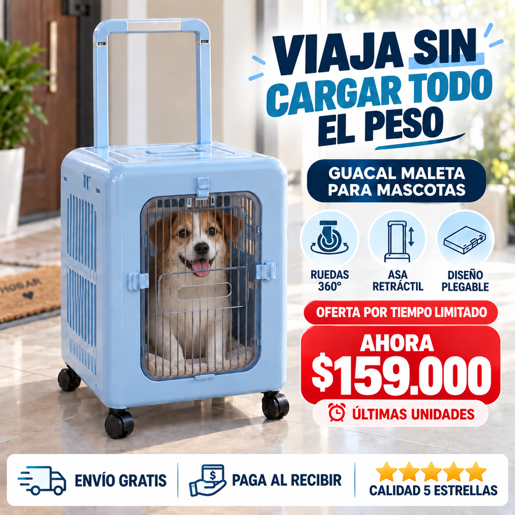 Guacal Maleta para Mascotas con Ruedas 360° y Asa Retráctil