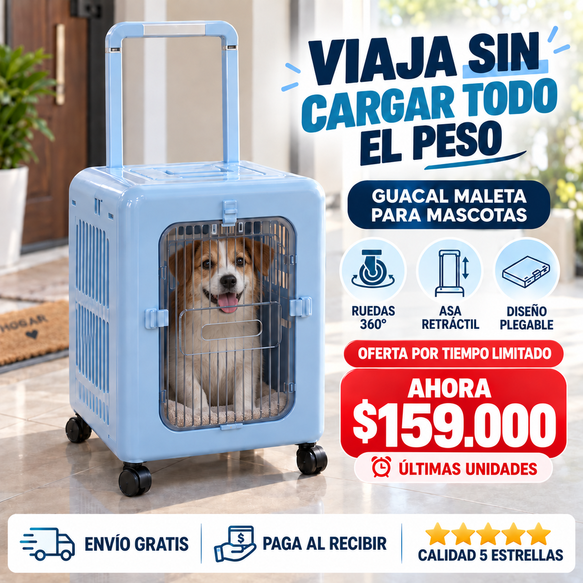 Guacal Maleta para Mascotas con Ruedas 360° y Asa Retráctil