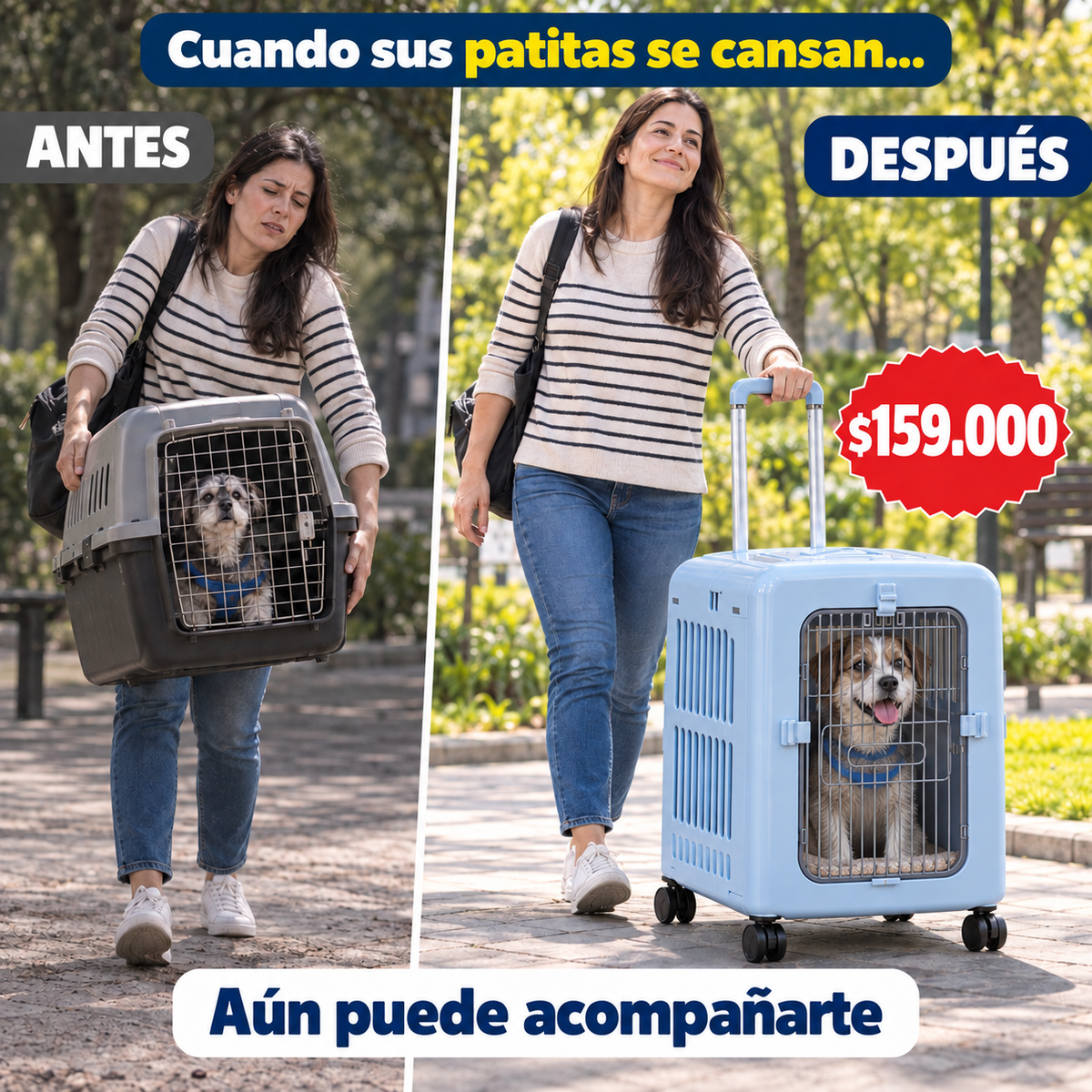 Guacal Maleta para Mascotas con Ruedas 360° y Asa Retráctil