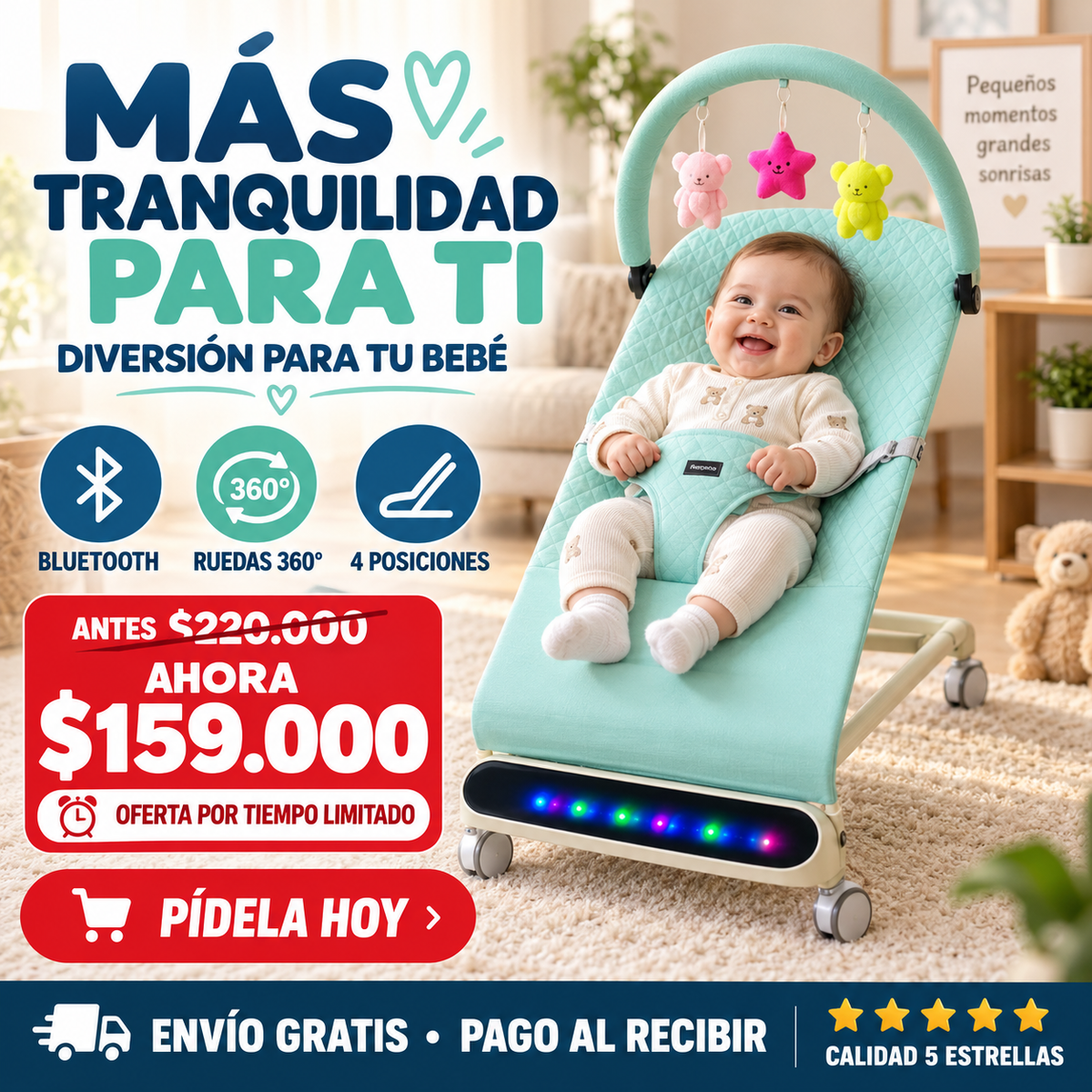 Mecedora Móvil Musical para Bebé 4 en 1 con Bluetooth