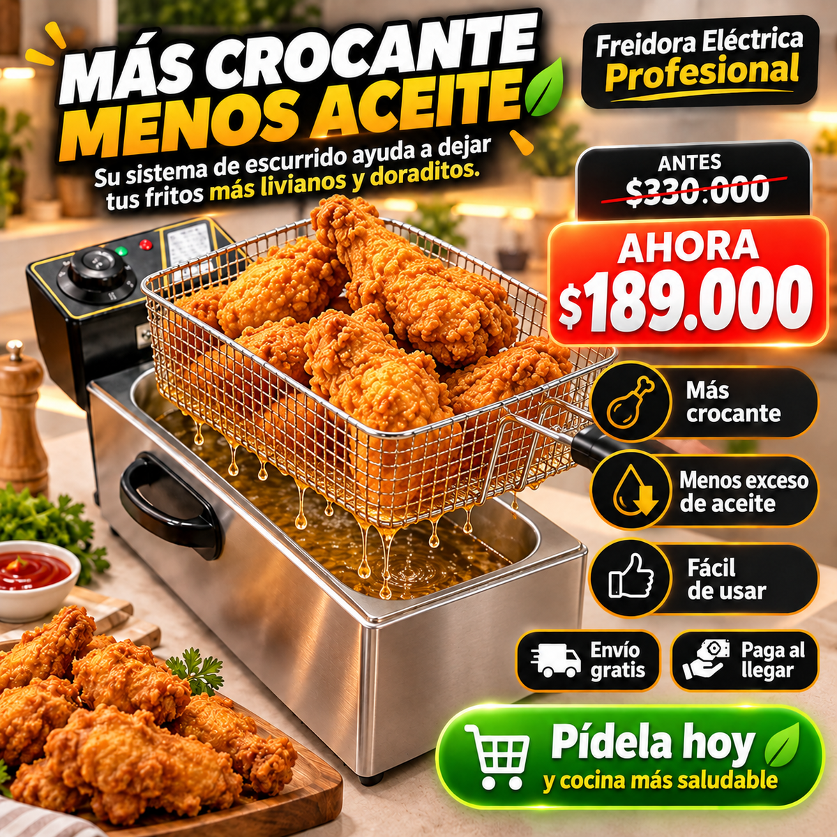 🔥 Freidora Eléctrica Profesional 3L–6L | Más Crocante, Menos Exceso de Aceite