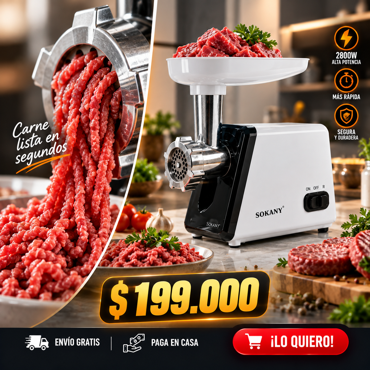 🔥 Moledora Eléctrica Profesional 2800W | Potencia, Rapidez y Control en Tu Cocina
