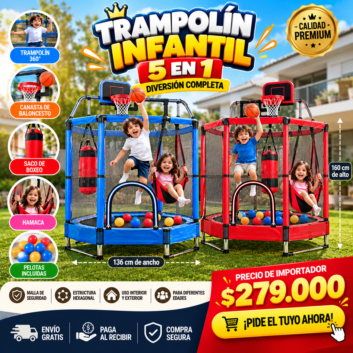 💎🧒 Trampolín Infantil 360° Premium – ¡Más Calidad, Más Juegos, Más Diversión!