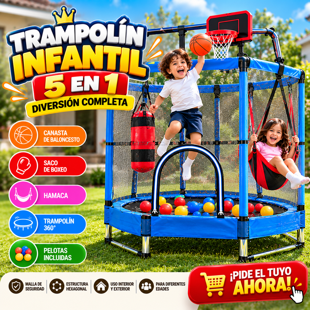💎🧒 Trampolín Infantil 360° Premium – ¡Más Calidad, Más Juegos, Más Diversión!