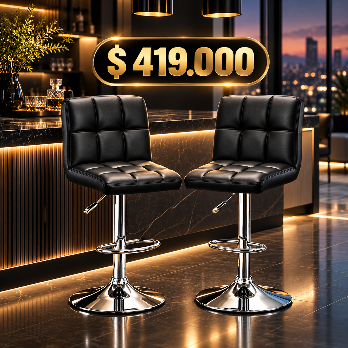 Silla Tipo Bar Giratoria 360° con Sistema Neumático