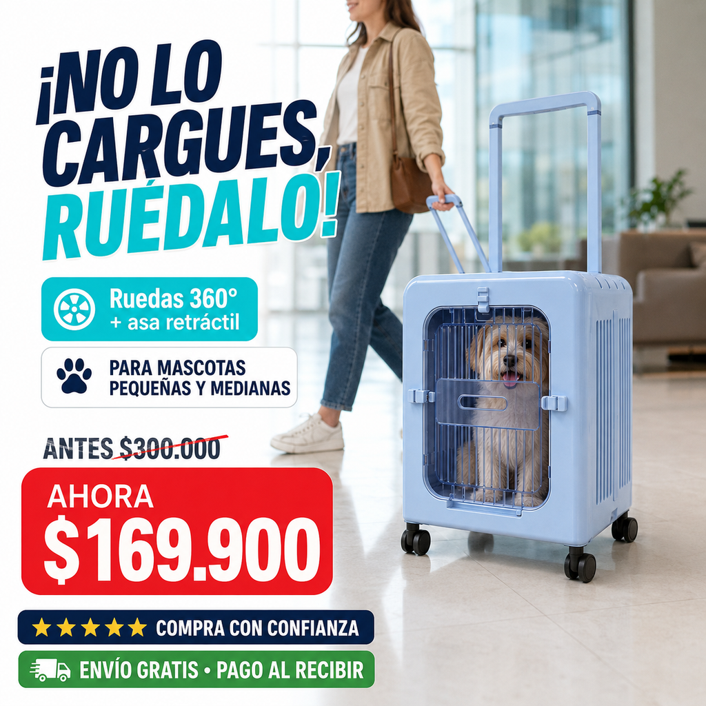 Guacal Maleta para Mascotas con Ruedas 360° y Asa Retráctil