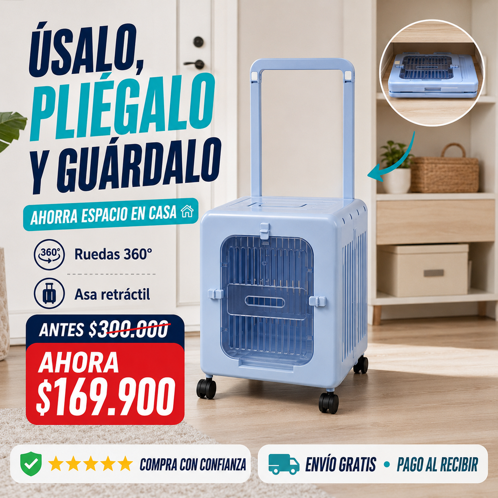 Guacal Maleta para Mascotas con Ruedas 360° y Asa Retráctil