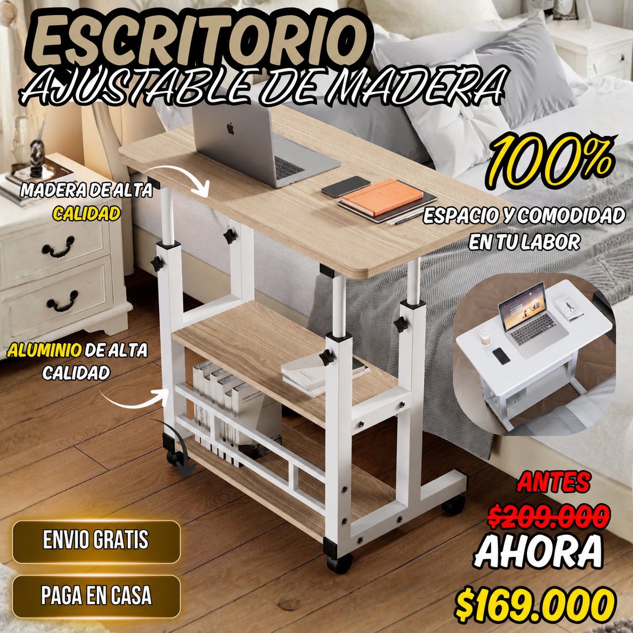 Mesa Plegable de Madera – Altura Regulable Inteligente