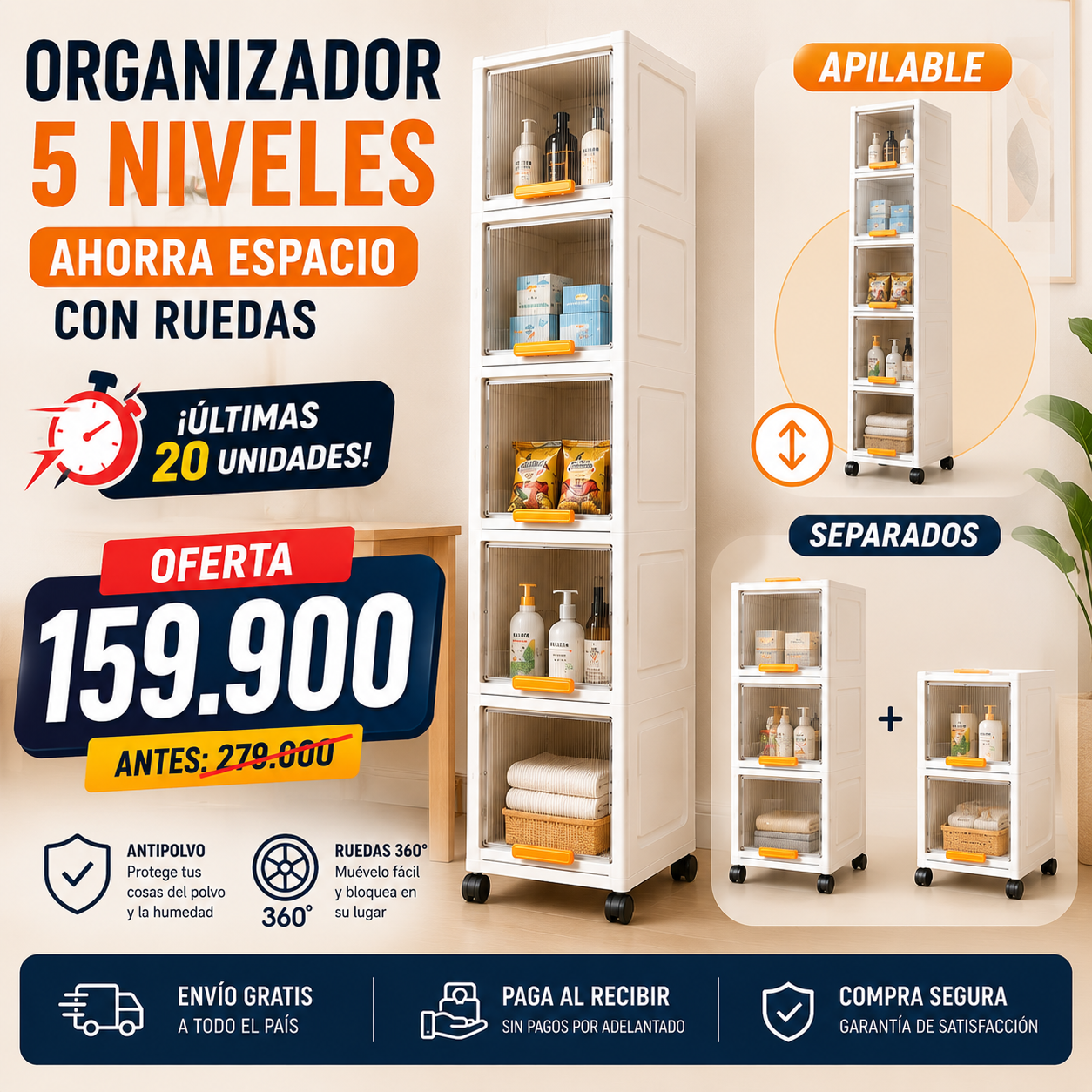 Organizador 5 Niveles – Ahorra Espacio con Ruedas