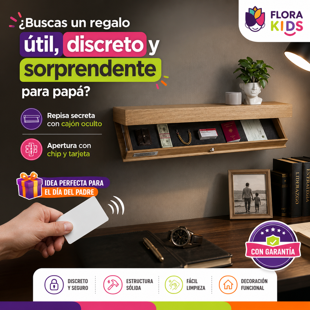 Repisa Flotante Antirrobo con Cajón Oculto y Sistema Electrónico con Tarjeta (50cm X 25cm X8cm)