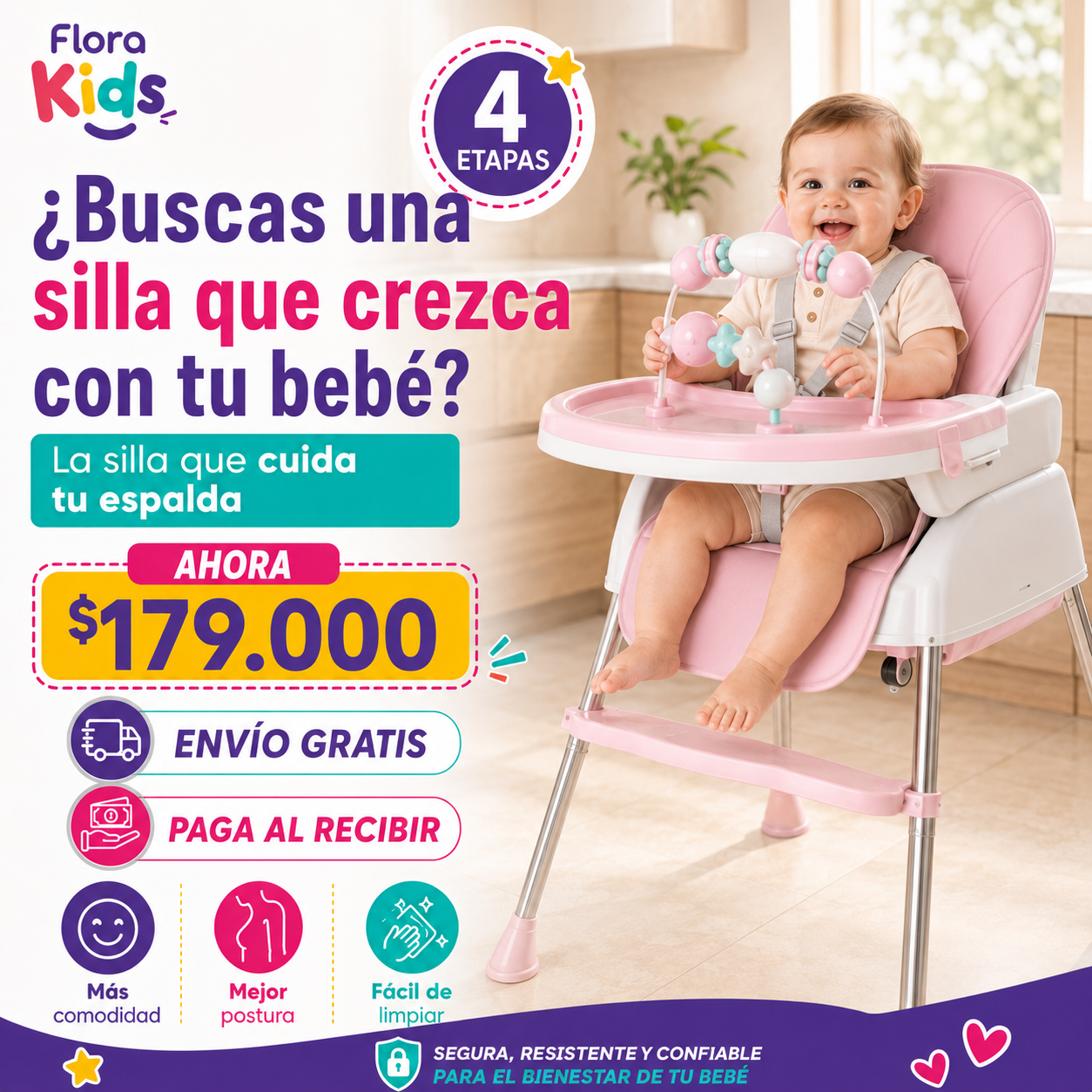 👶✨ La silla que crece con tu bebé y cuida tu espalda 4 etapas 🩷💙