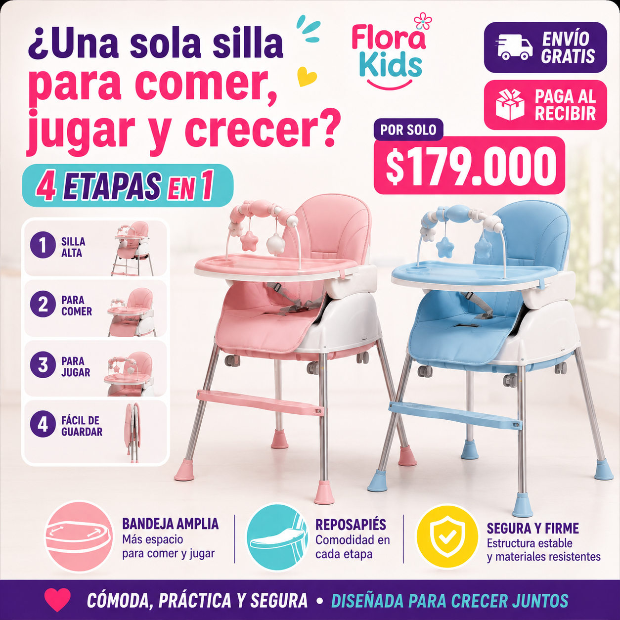 👶✨ La silla que crece con tu bebé y cuida tu espalda 4 etapas 🩷💙