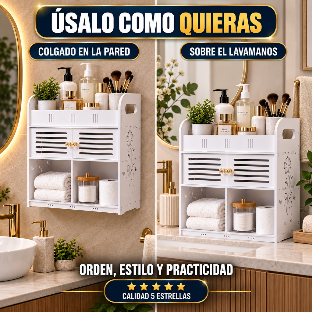 Gabinete Organizador Premium para Baño Con Repisas y Compartimento Cerrado