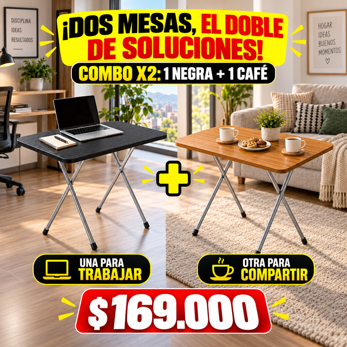 Mesas Plegable Multifuncional Combo X 2  Mixto y utilizalas como quieras.