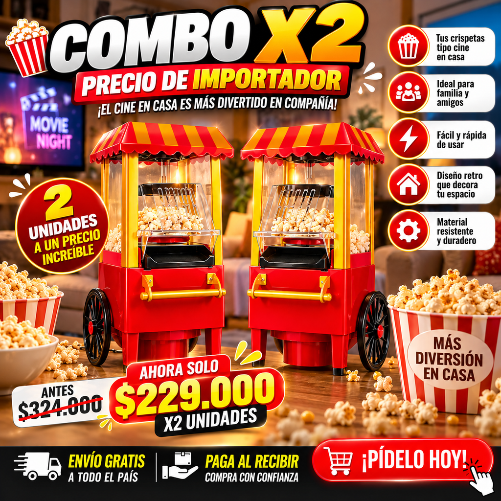 Crispetera Retro: 1 Unidad o Combo X2 🍿Modo Cine en Casa- Eléctrico