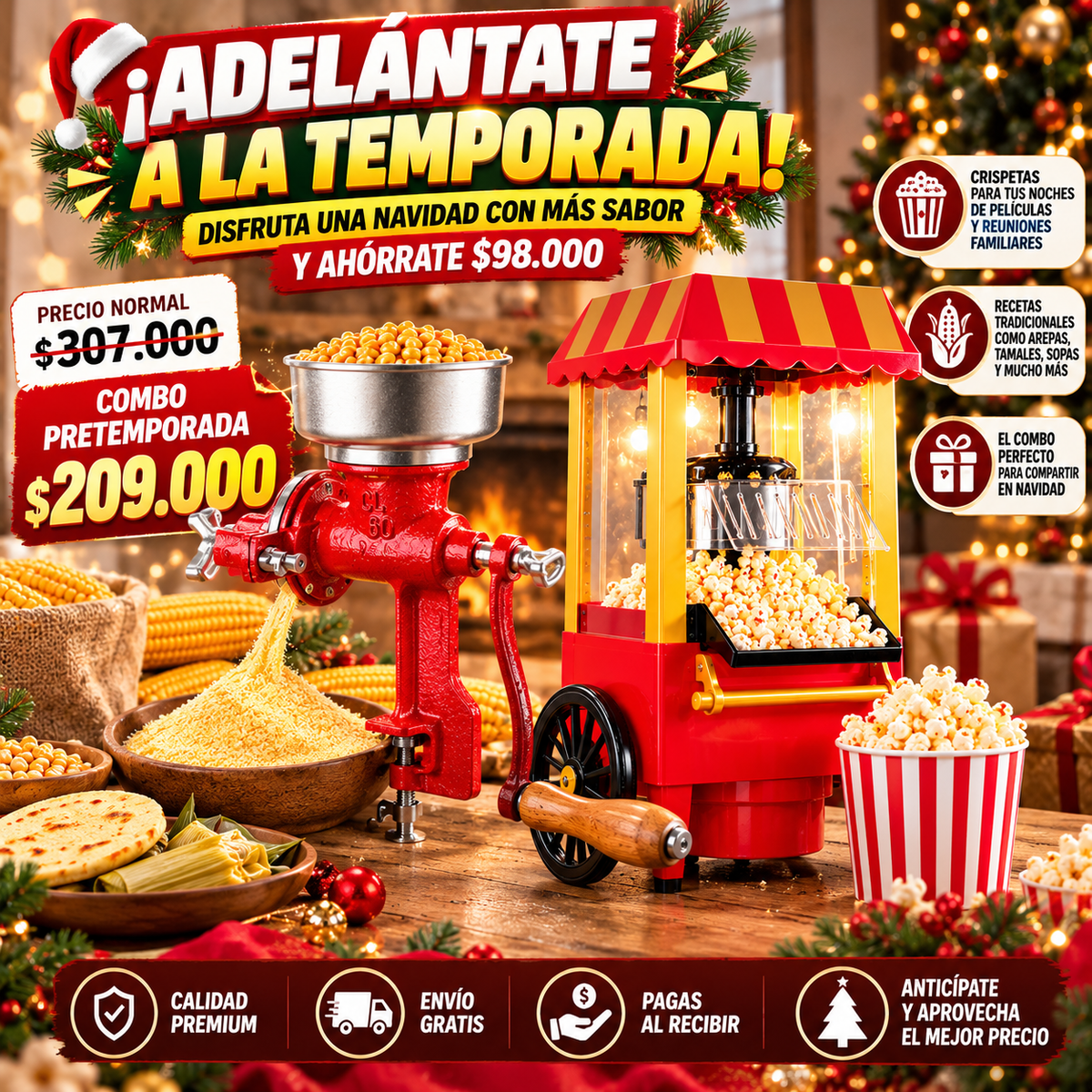 🎄 Combo Navidad con Sabor | Precio Especial Pre Navidad- Molino Hierro fundido y Crispetero eléctrico