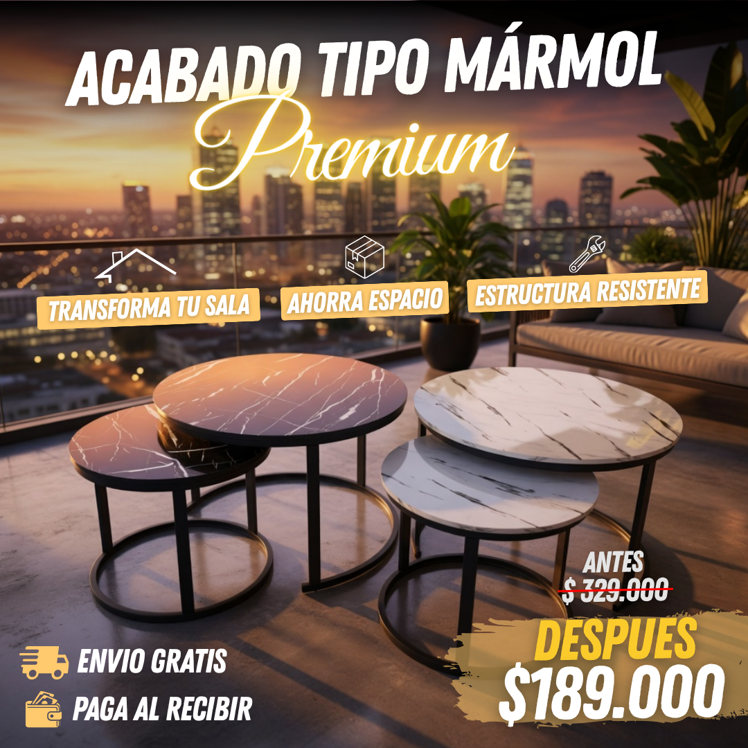 (Mesa Grande + Mesa Mediana) Estilo Mármol Prestige Collection x2