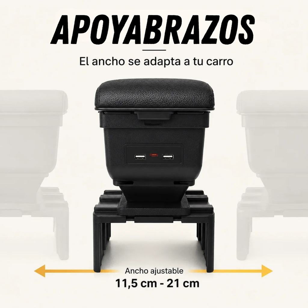 Cajonera apoyabrazos Universal 3 en 1 para Carro con Carga USB