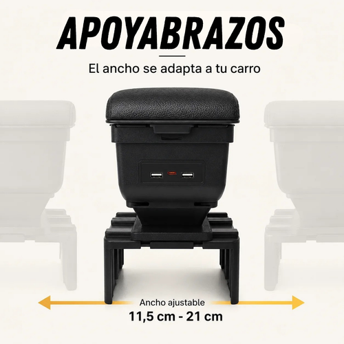 Cajonera apoyabrazos Universal 3 en 1 para Carro con Carga USB