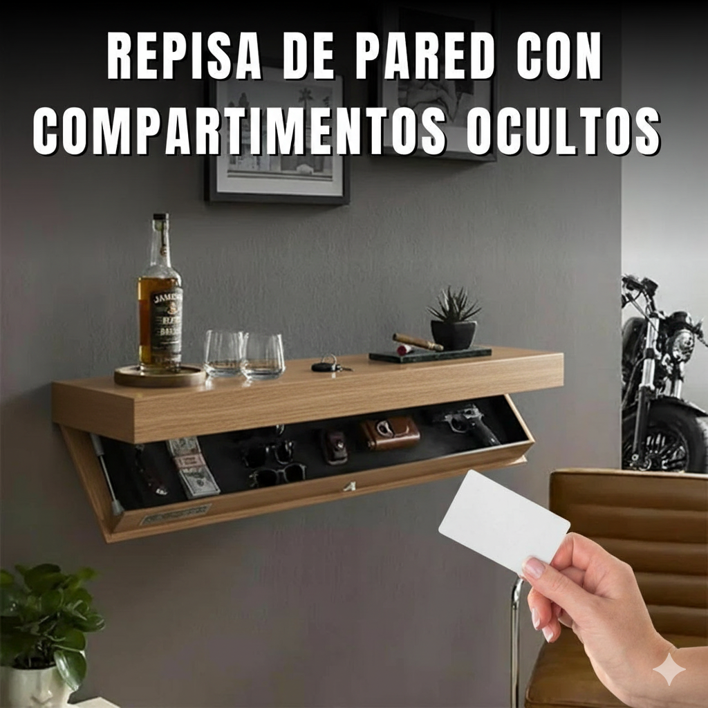 Repisa Flotante Antirrobo con Cajón Oculto y Sistema Electrónico con Tarjeta (50cm X 25cm X8cm)