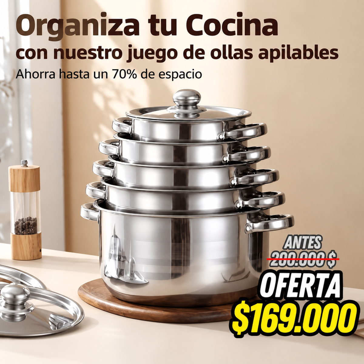 5 tamaños diferentes + 5 tapas| Diseño apilable para ahorrar espacio