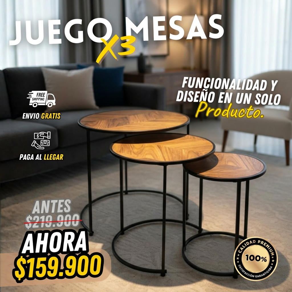 Juego de 3 Mesas de Centro de Madera