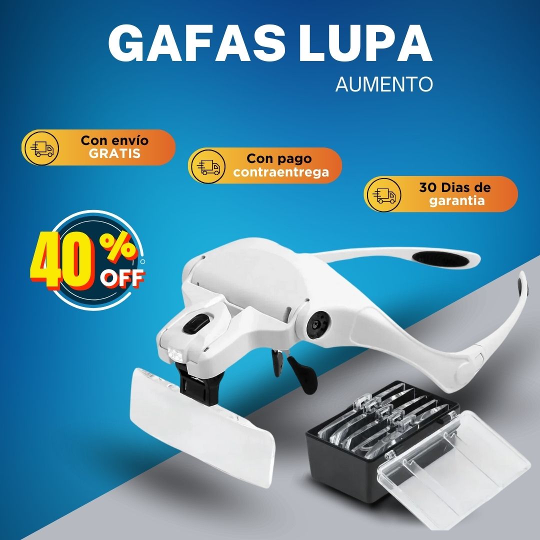 Gafas Lupa Diadema Luz Led + 5 Lentes Aumento + Correa