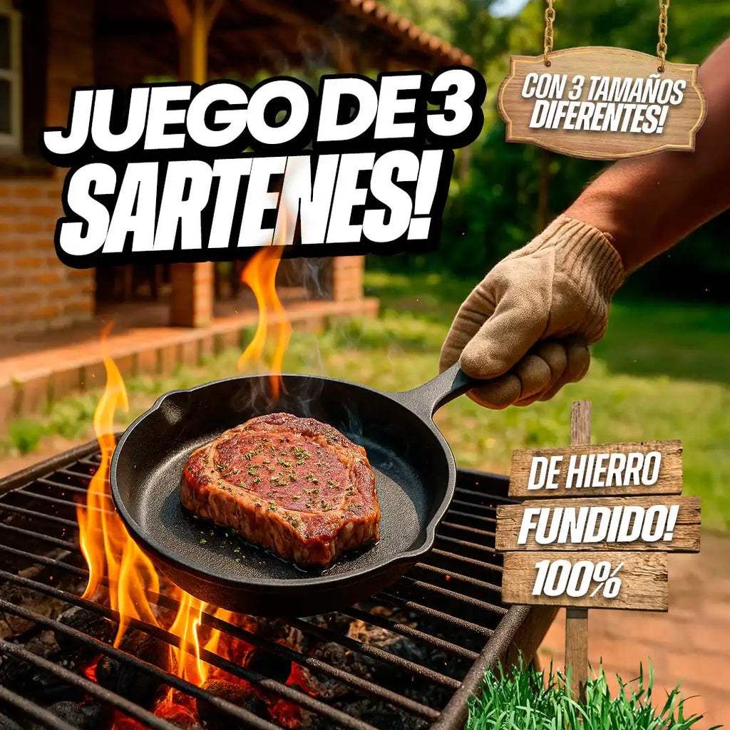 Juego De Sartenes, Hierro Fundido, X 3 Piezas (Grande, mediano y pequeño)