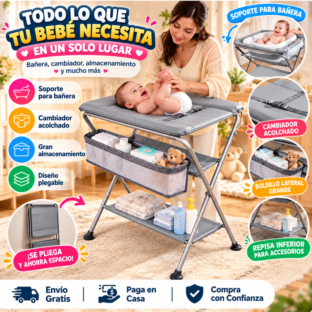 🍼👶👧 ¡ESCOGE TU COMBO IDEAL! 👦 Soporte Cambiador | 🛁 Cambiador + Bañera Unisex 🎀