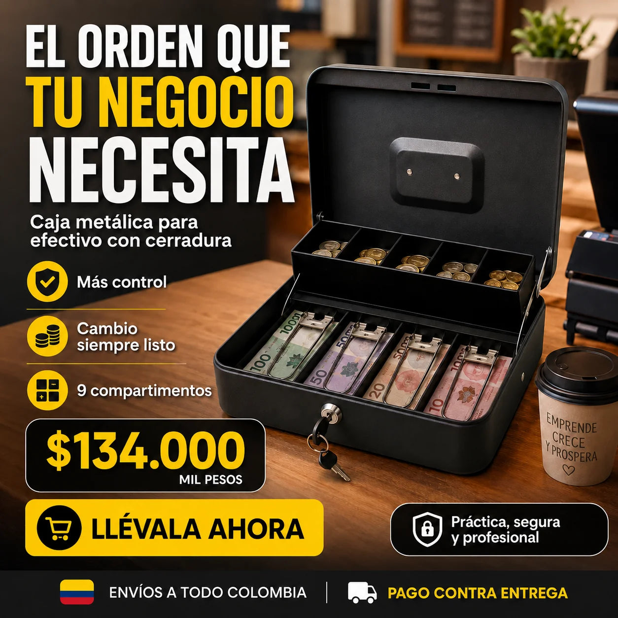 Caja de almacenamiento de efectivo con cerradura