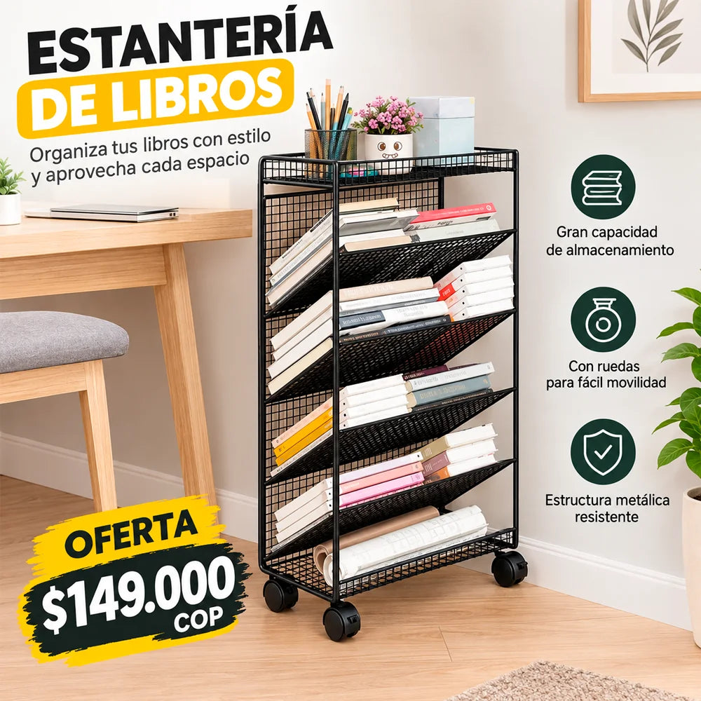 Estantería Organizadora de Libros con Ruedas – Metálica y Multifuncional